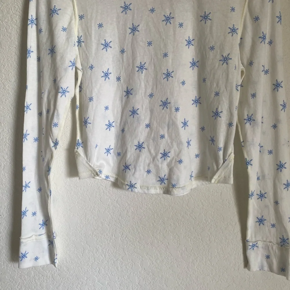 Free People Intimately Quilted Love Long Sleeves Snowflake Ivory Cropped Top S